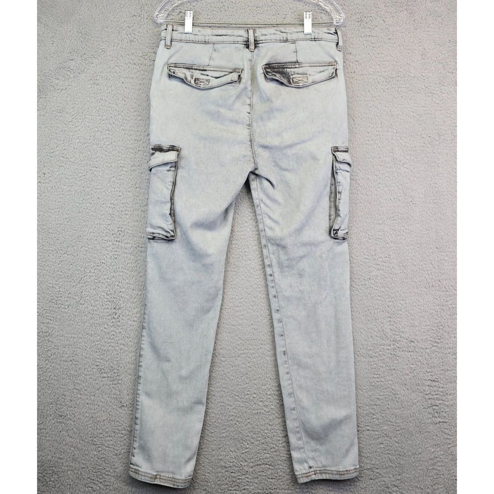 Slim Straight Cargo Jeans‎ Men's 32 Gray Acid Wash Skater Grunge Y2K Stretch - Picture 3 of 16